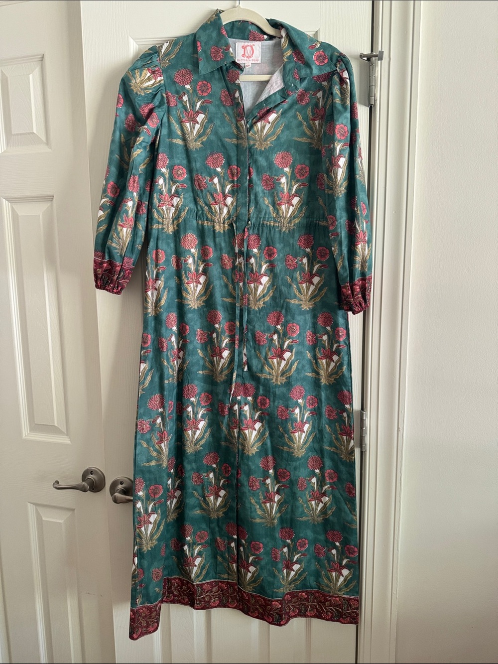 Victoria Dunn Teal Floral Button-Front Maxi Dress